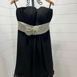 Black Strapless Dress with gray waistband detail